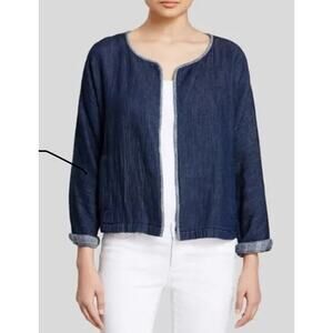 Eileen Fisher Organic Cotton Indigo office siren Chambray Open Denim Blue Jacket